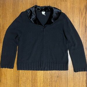 J. Jill Black Velvet Collar Silk Knit Cardigan Sweater